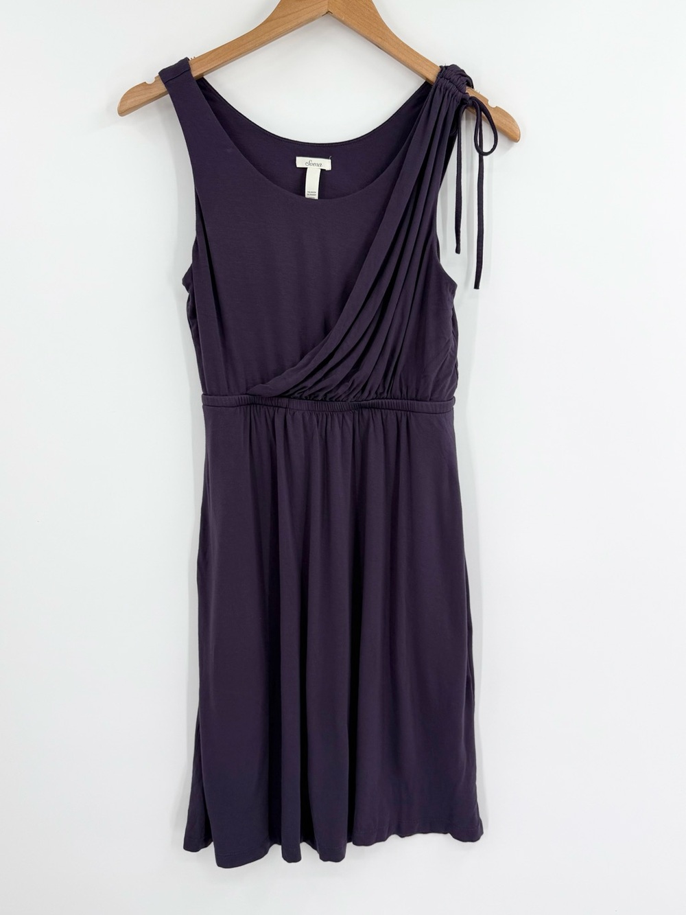 Soma Ruched Shoulder Tie Sleeveless Dress | Purple | XS